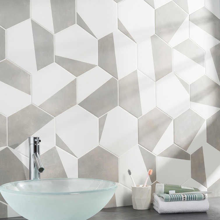 GeoHex Burst 8" Hexagon Matte Porcelain Floor and Wall Tile