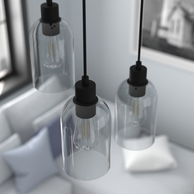 Lochemeade Smoked Glass Farmhouse Pendant Light in Natural Black Iron