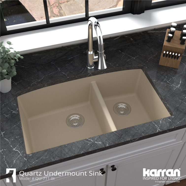 Bisque Quartz Composite 32'' Double Bowl Undermount Kitchen Sink