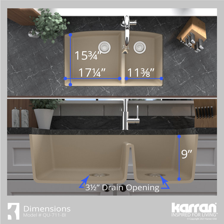 Bisque Quartz Composite 32'' Double Bowl Undermount Kitchen Sink