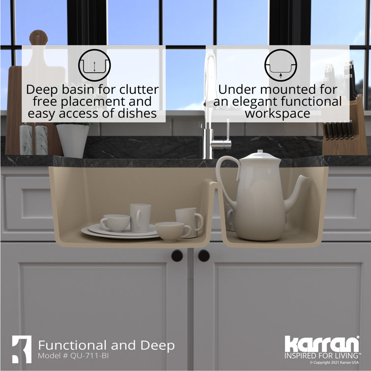 Bisque Quartz Composite 32'' Double Bowl Undermount Kitchen Sink