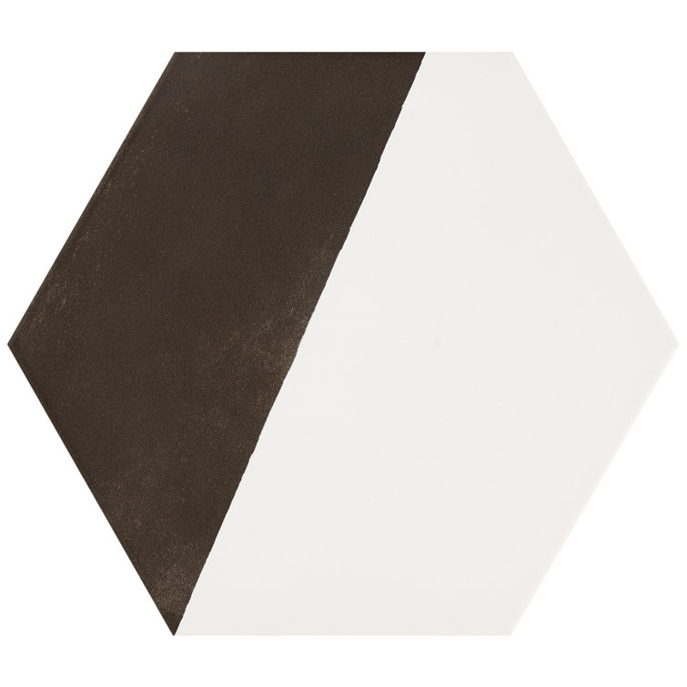 GeoHex Burst 8" Hexagon Matte Black and White Porcelain Tile