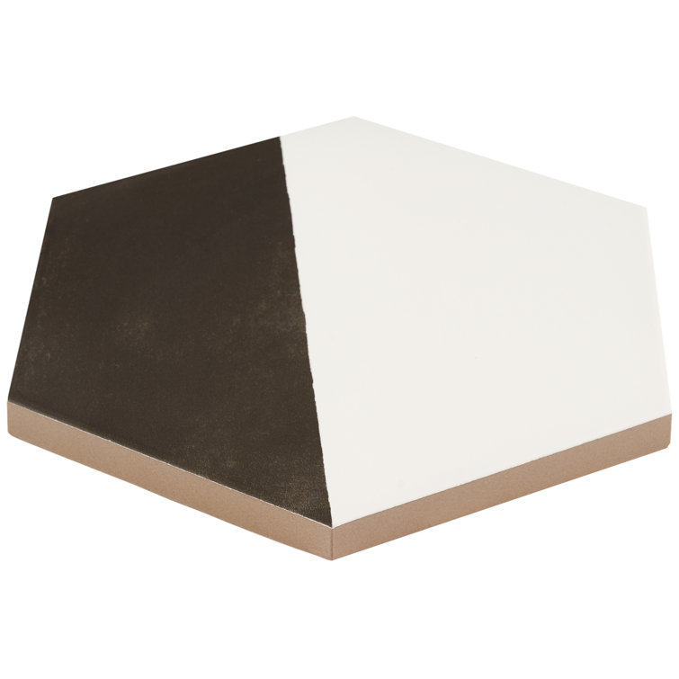 GeoHex Burst 8" Hexagon Matte Black and White Porcelain Tile