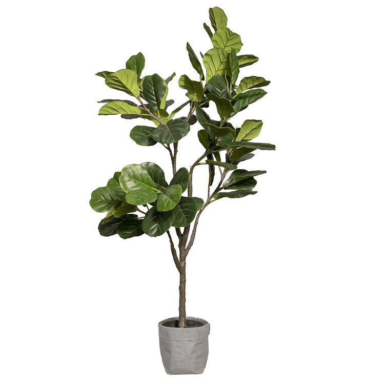 68'' Green Faux Fiddle Leaf Fig Tree in Brown Plastic Planter