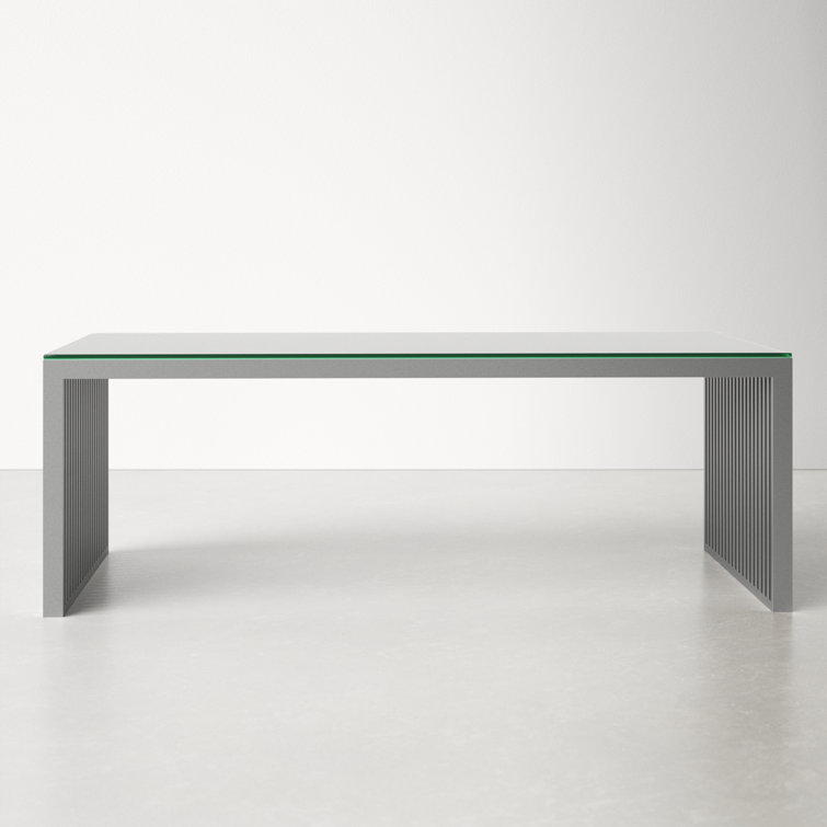 Gridiron 39.5" Square Stainless Steel and Glass Outdoor Coffee Table