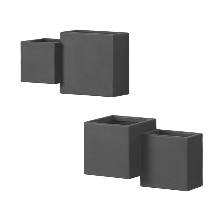 Dark Gray Polyethylene Resin Wall Planter Set for Indoor/Outdoor Use