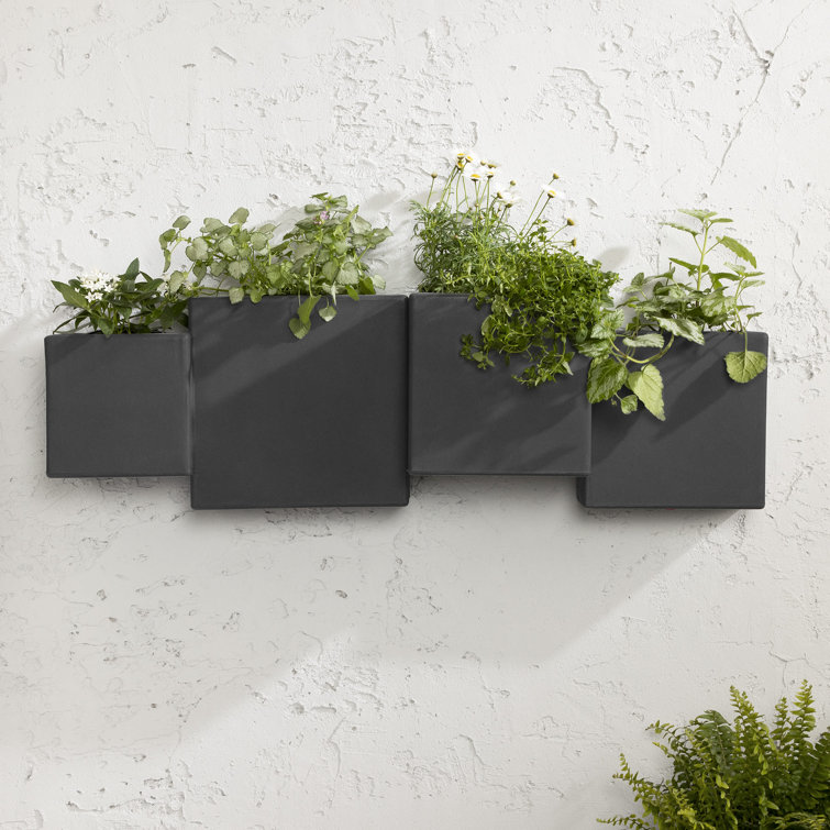 Dark Gray Polyethylene Resin Wall Planter Set for Indoor/Outdoor Use