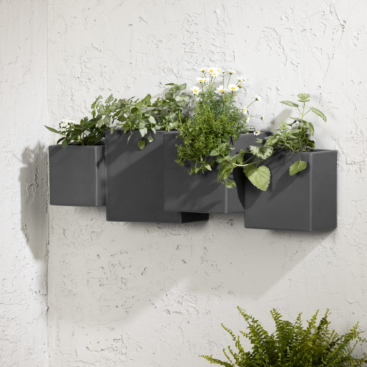 Dark Gray Polyethylene Resin Wall Planter Set for Indoor/Outdoor Use