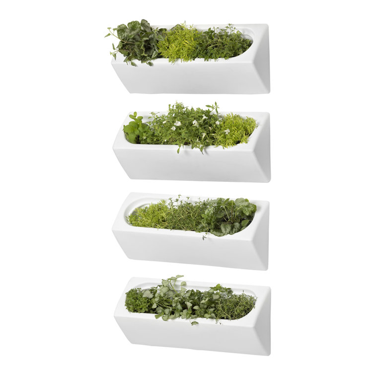 White Polyethylene Resin Outdoor Wall Planter Set
