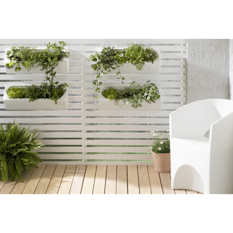 White Polyethylene Resin Outdoor Wall Planter Set