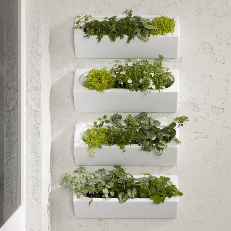 White Polyethylene Resin Outdoor Wall Planter Set