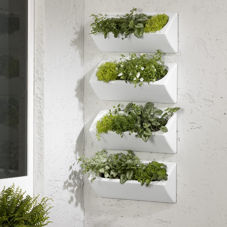 White Polyethylene Resin Outdoor Wall Planter Set