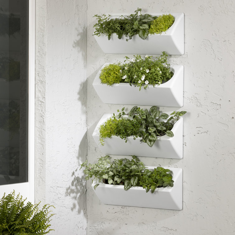 White Polyethylene Resin Outdoor Wall Planter Set