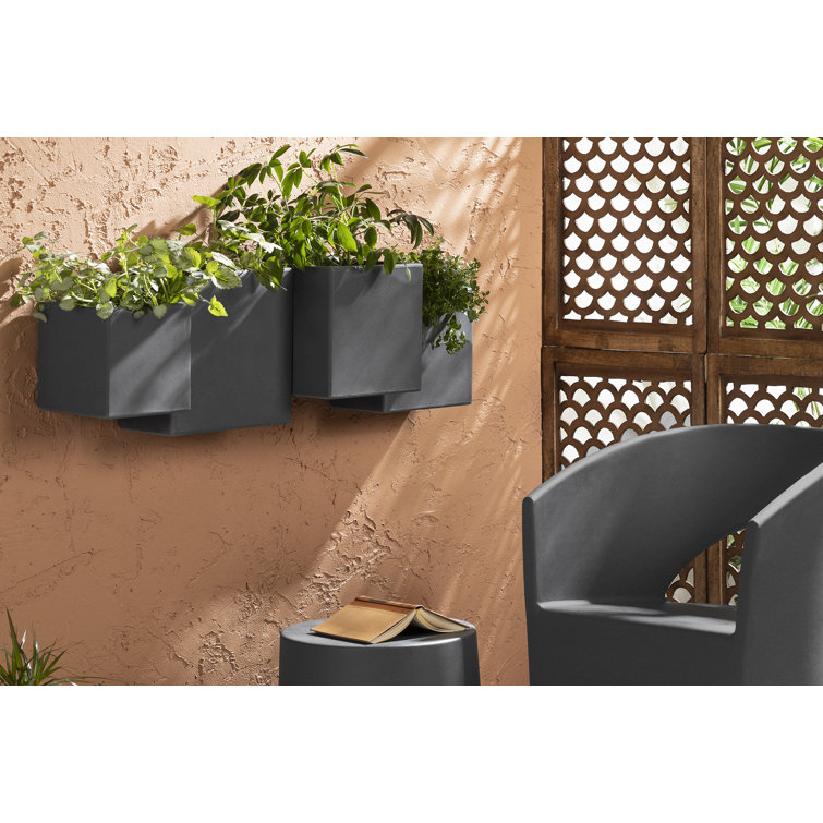 Dark Gray Polyethylene Resin Wall Planter Set for Indoor/Outdoor Use