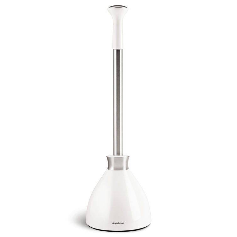 White and Stainless Steel Toilet Plunger with Flange