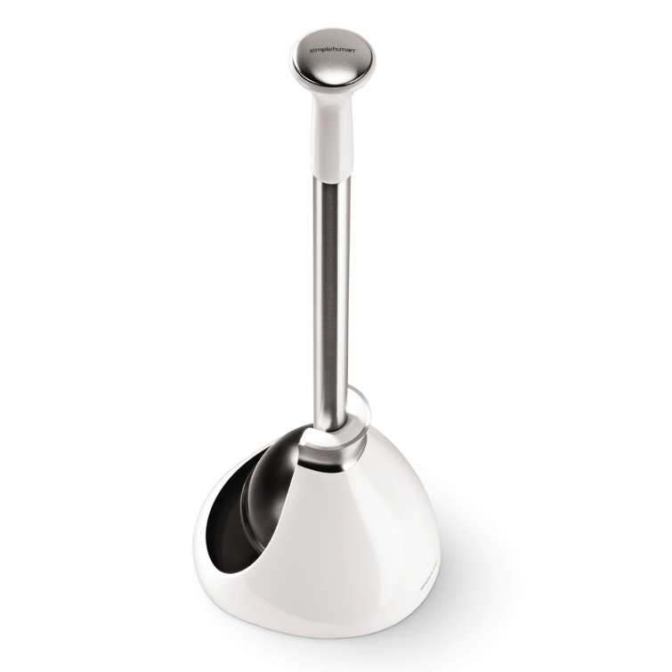 White and Stainless Steel Toilet Plunger with Flange