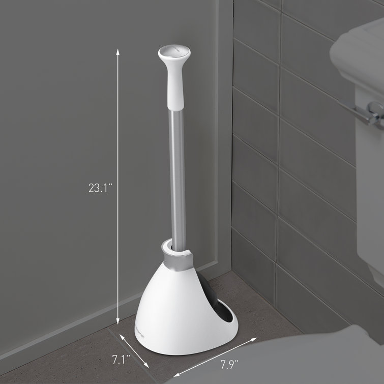 White and Stainless Steel Toilet Plunger with Flange