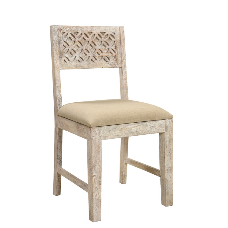 Quincy Mango Wood White Upholstered Slat Back Chairs, Set of 2