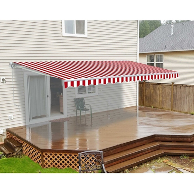Silver Gray 13 x 10 ft Retractable Patio Awning with White Aluminum Frame