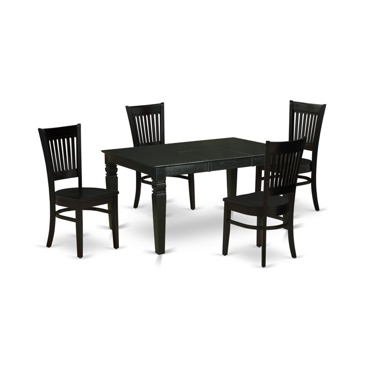 Black Rubberwood Extendable Dining Table Set with 4 Slatted Chairs