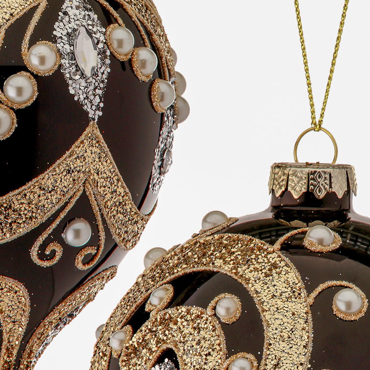 Elegant Black and Gold Glass Hanging Ornament Set
