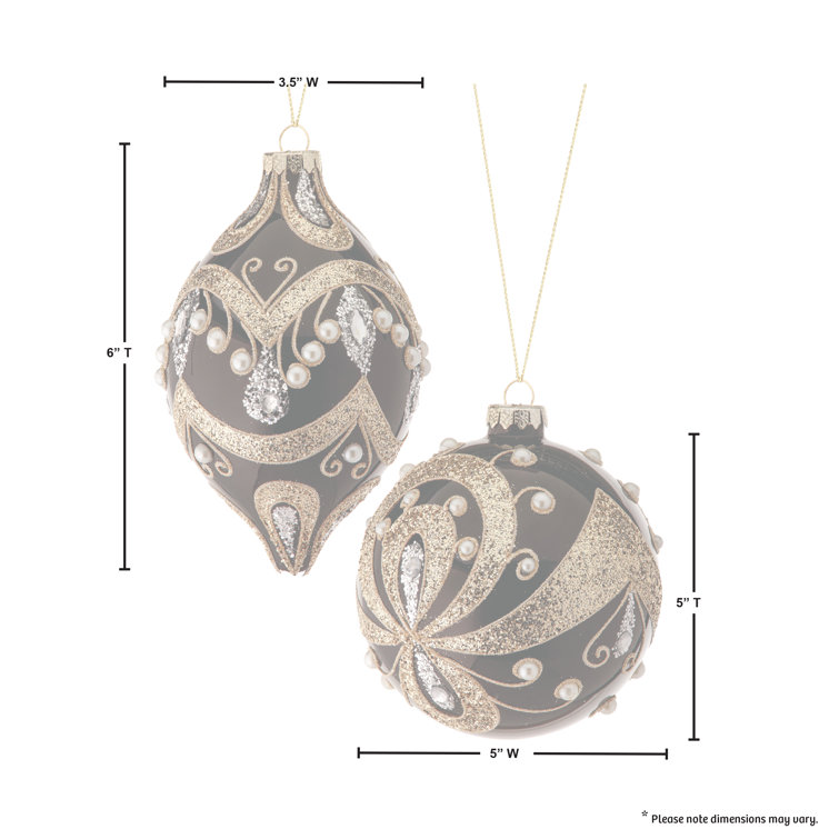 Elegant Black and Gold Glass Hanging Ornament Set
