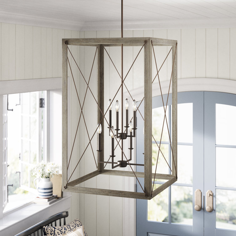 Thornwood Washed Pine 8-Light Indoor/Outdoor Lantern Chandelier