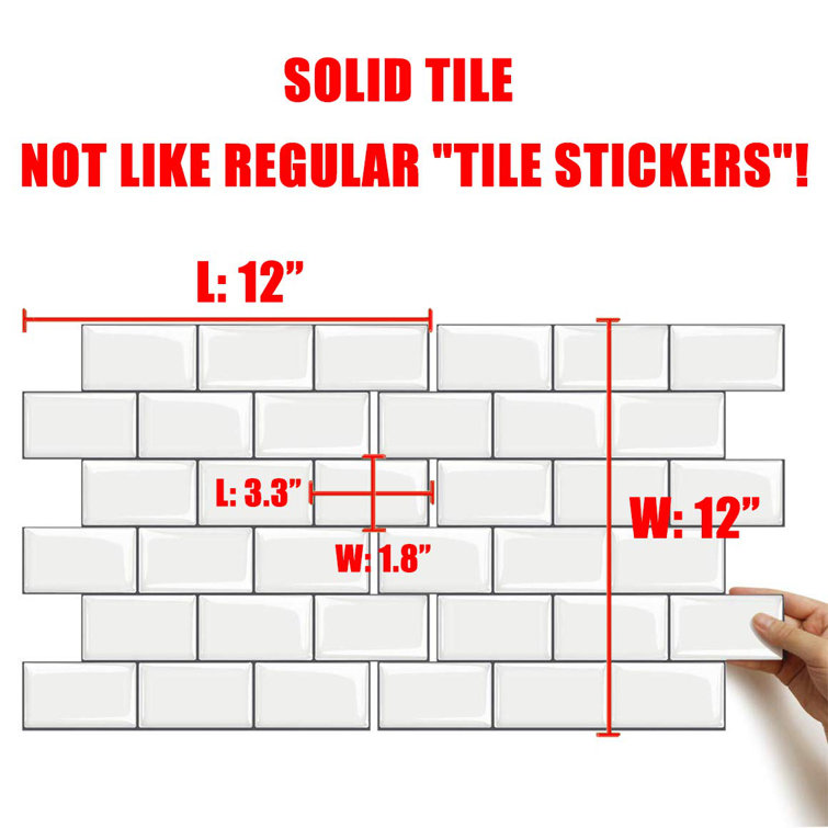 12" x 12" White Vinyl Peel and Stick Subway Tile