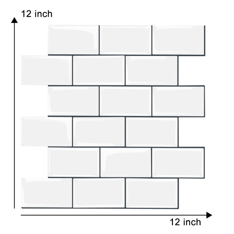 12" x 12" White Vinyl Peel and Stick Subway Tile