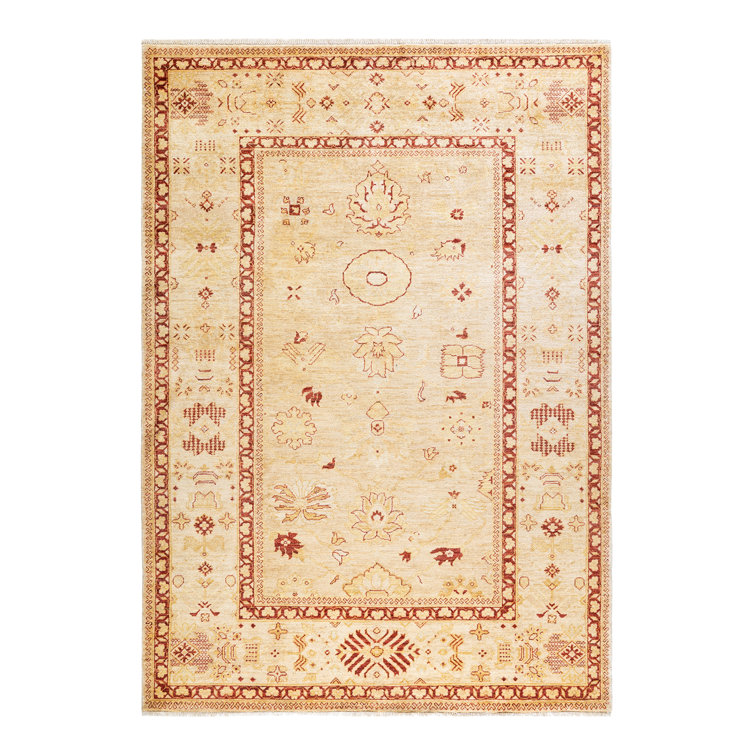 Elegant Ivory Hand-Knotted Wool Area Rug 8' x 10'