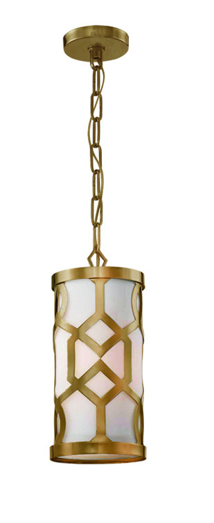 Aged Brass Mini Drum Pendant Light with Silk Shade