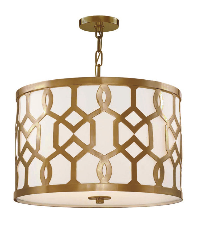 Aged Brass Elegance 5-Light Chandelier with White Silk Shade