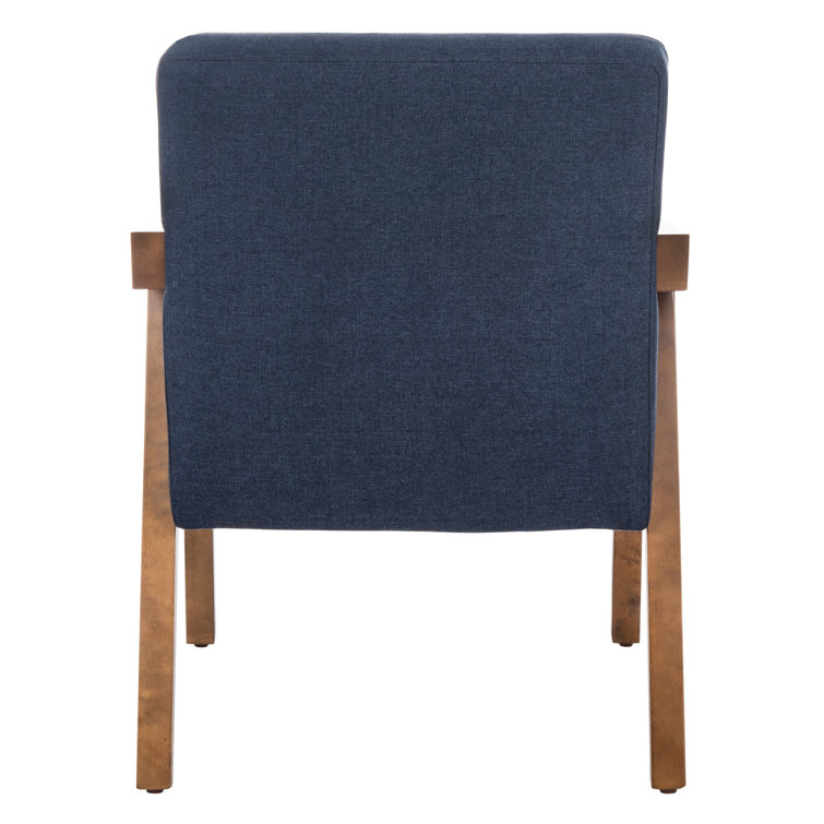 Navy and Brown Wood Upholstered Armchair