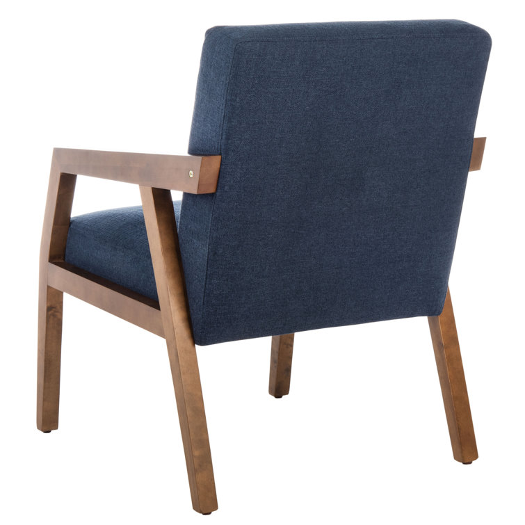 Navy and Brown Wood Upholstered Armchair