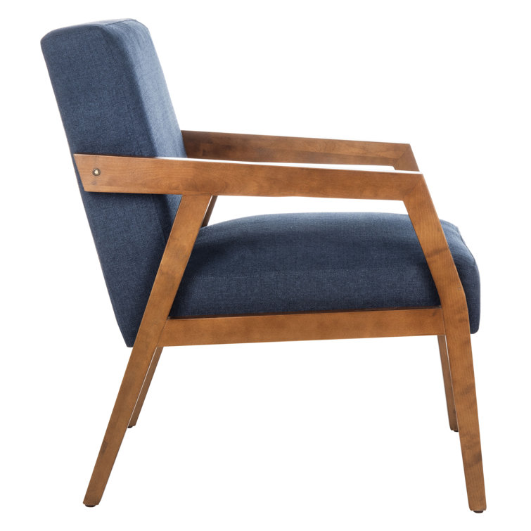 Navy and Brown Wood Upholstered Armchair