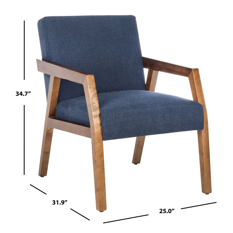 Navy and Brown Wood Upholstered Armchair