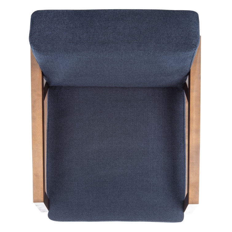 Navy and Brown Wood Upholstered Armchair