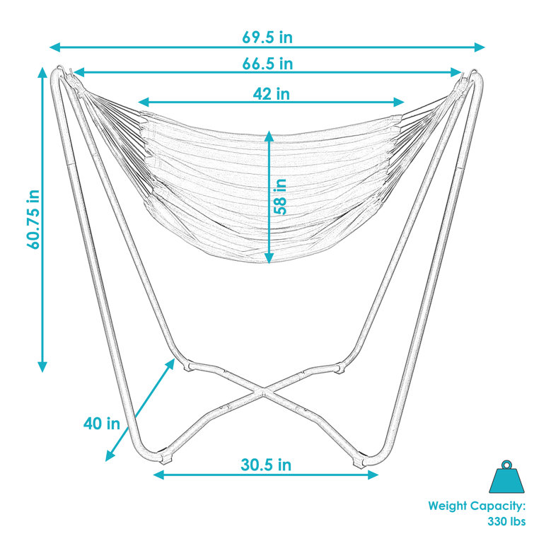 Blue Cotton Hanging Hammock Chair with Black Steel Stand