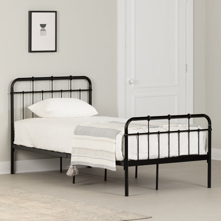 Vito Twin Black Metal Platform Bed with Headboard and Slats