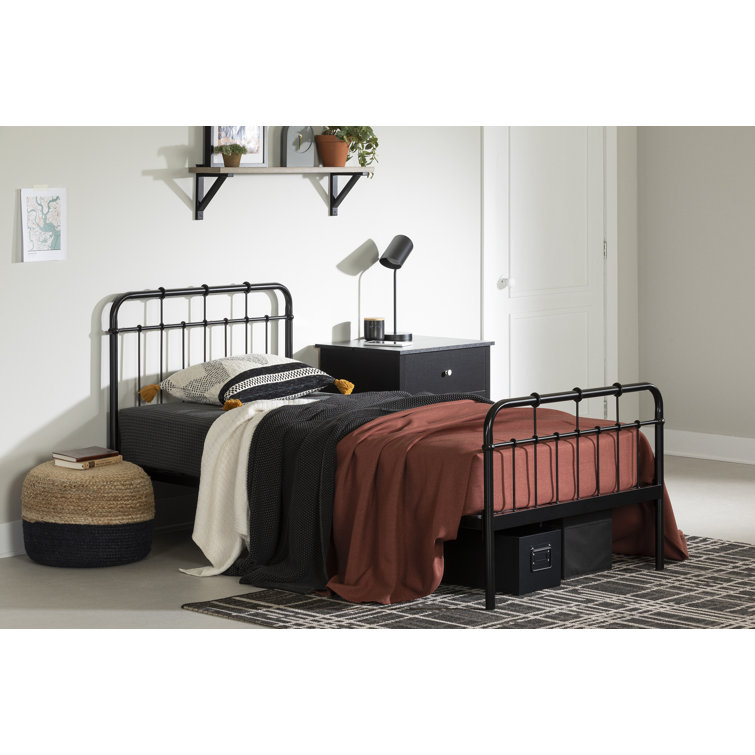 Vito Twin Black Metal Platform Bed with Headboard and Slats
