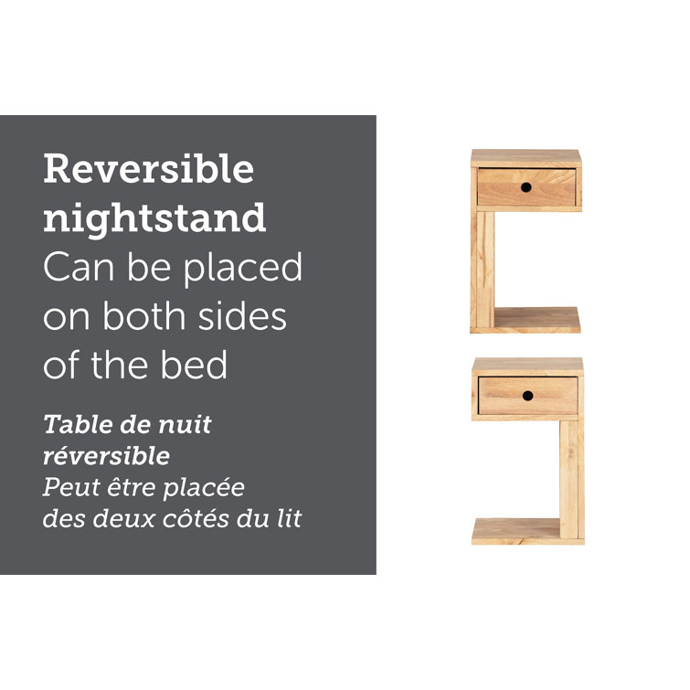 Natural Wood 1-Drawer C-Shaped End Table