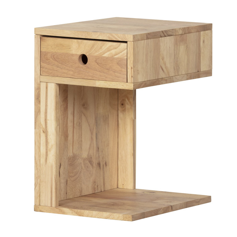 Natural Wood 1-Drawer C-Shaped End Table