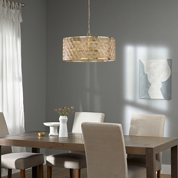 Elegant Polished Gold 25.5" Drum Chandelier with Geometric Cutouts