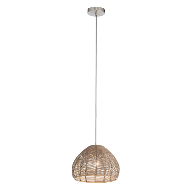 Gloriana 12.75" Woven Rattan Tulip-Shade Pendant Light in Brown