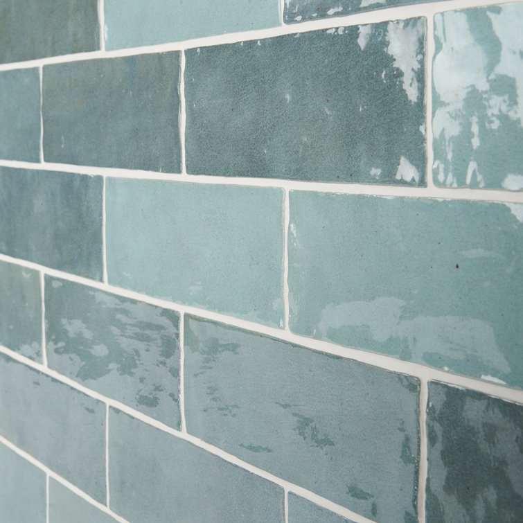Turquoise 7.87" x 2.56" Polished Ceramic Wall Tile