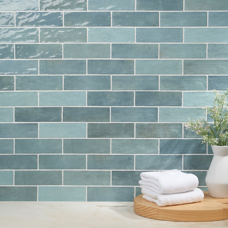 Turquoise 7.87" x 2.56" Polished Ceramic Wall Tile