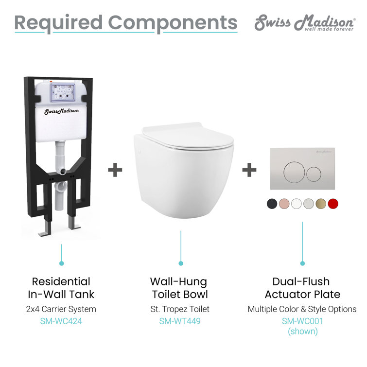 White Wall-Mounted Dual Flush Elongated Toilet