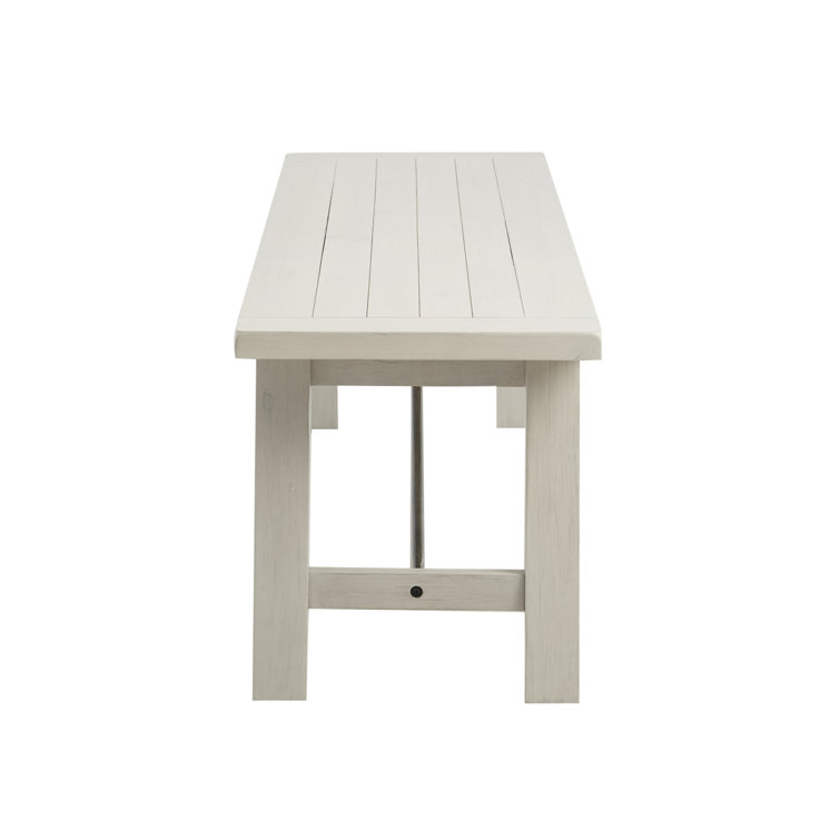 Reclaimed White Pine Wood Dining Bench with Metal Stretchers