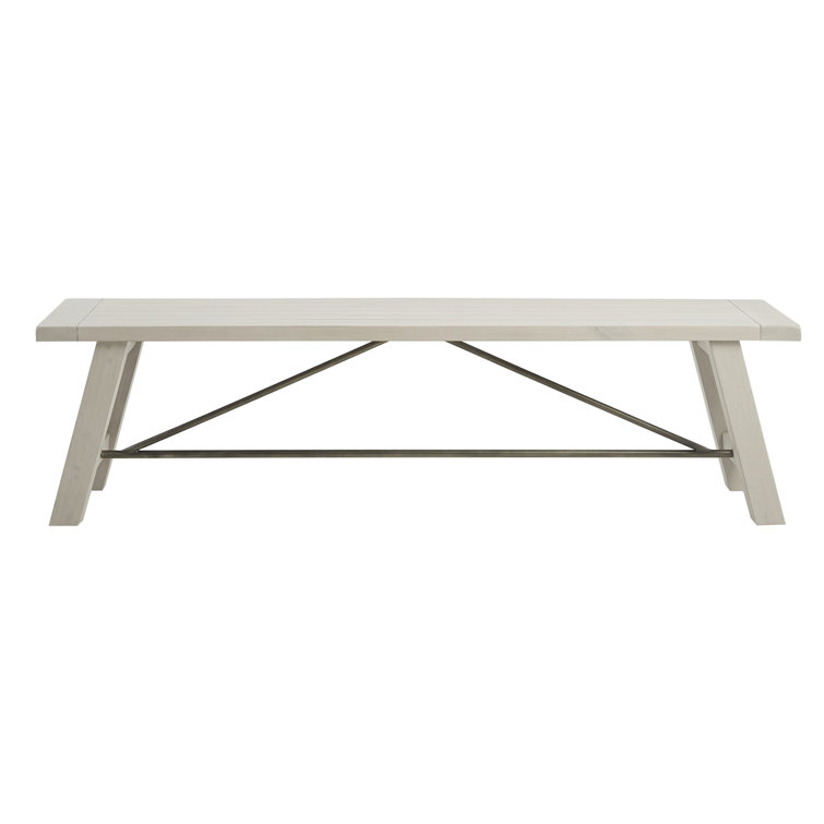 Reclaimed White Pine Wood Dining Bench with Metal Stretchers