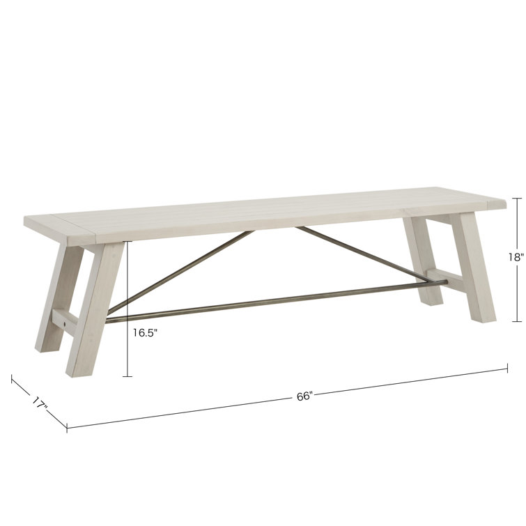 Reclaimed White Pine Wood Dining Bench with Metal Stretchers